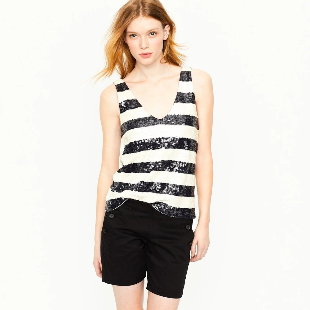 J. Crew Navy/White Stripe Sequin Tank (size XS)